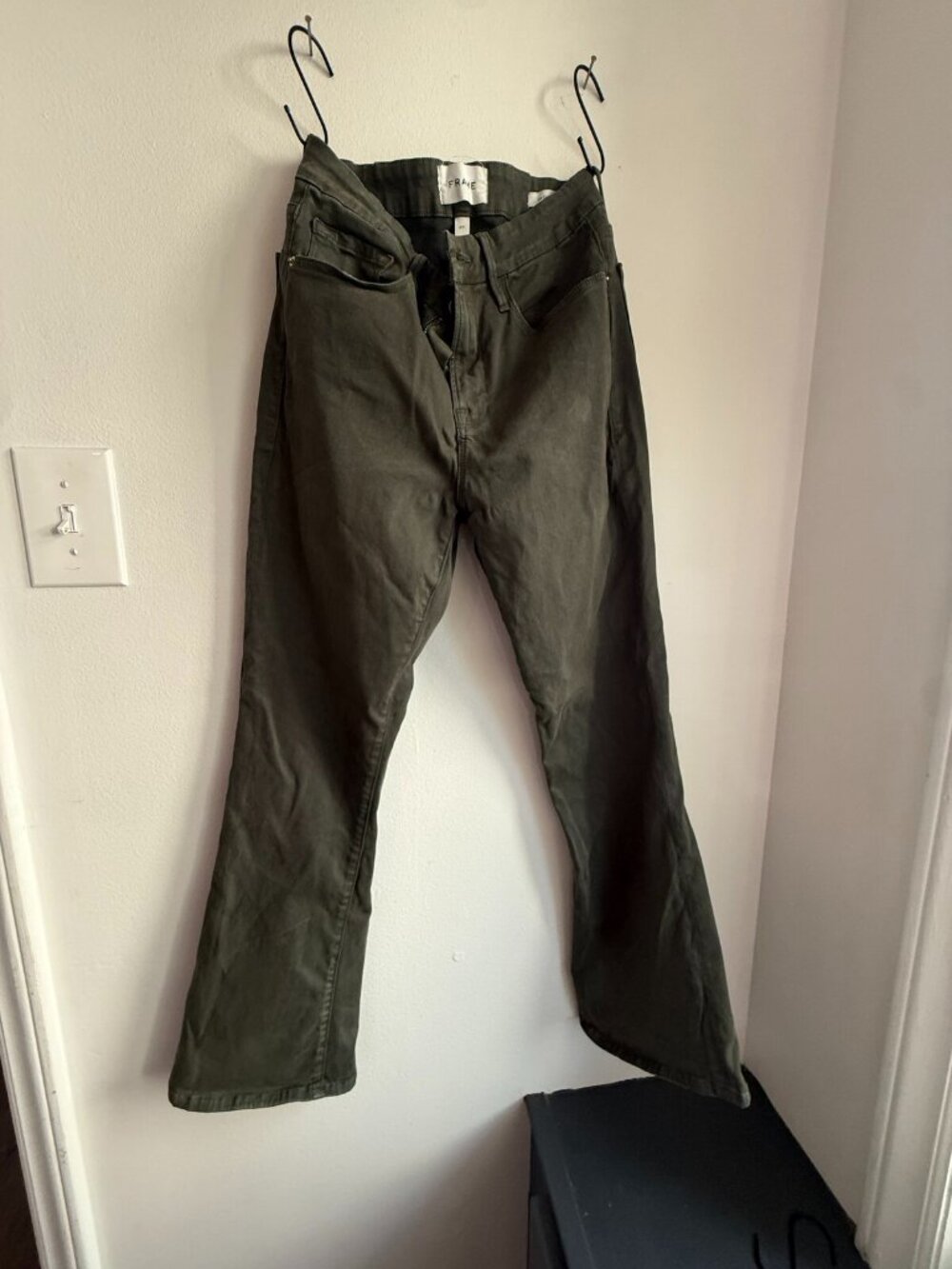 FRAME Le Crop Mini Boot Olive Jeans Sz 27 Deep Moss Stretch